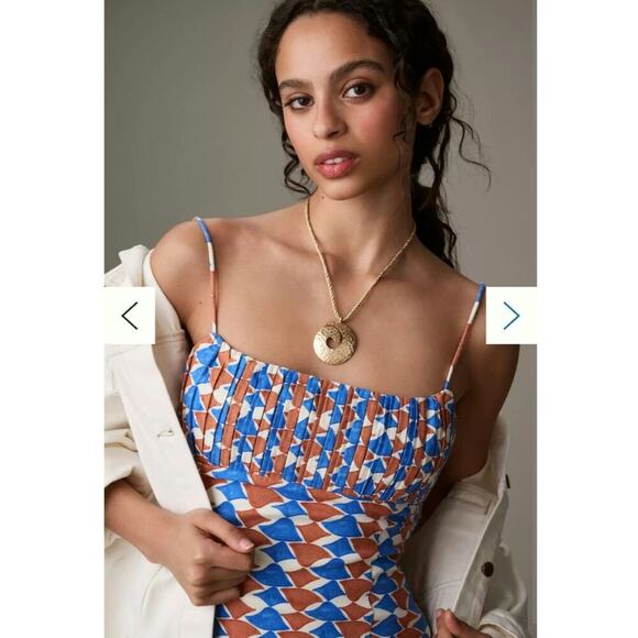 NWT Anthropologie Ophelia Sleeveless Linen Slim Mini Dress Maeve Size 12 Blue - Picture 3 of 14